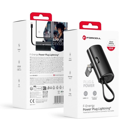 POWER BANK 5000 Forcell wbudowane złącze Lightning PD 20W F5K3 czarny
