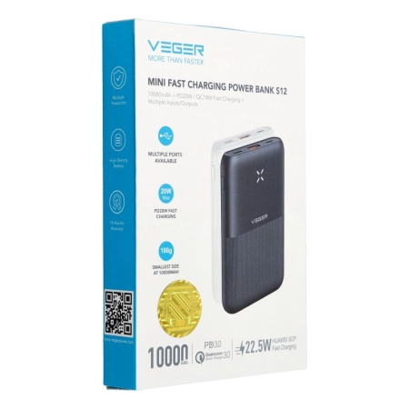 POWER BANK 10000 VEGER S12 20W PD QC3.0 biały