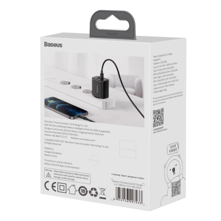 Ładowarka sieciowa USB-C PD 20W + 1xUSB QC 3.0 Baseus CCXJ-B01 czarny