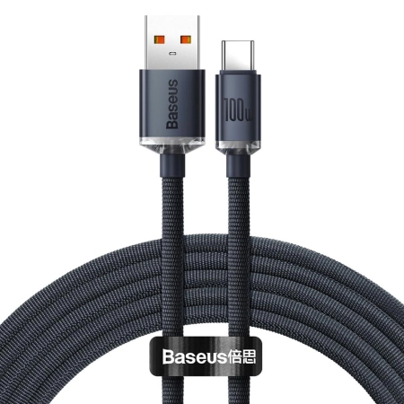 Kabel USB TYP C 2m czarny Crystal Shine Baseus 100W