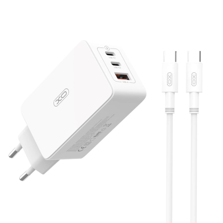 Ładowarka sieciowa 2xUSB-C PD 65W + USB + kabel TYP-C - TYP-C XO CE13 biała