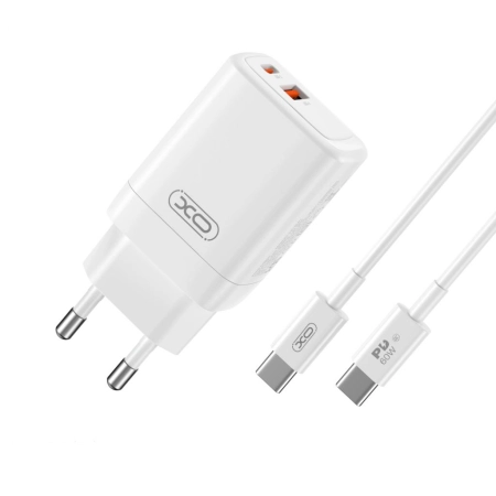 Ładowarka sieciowa USB-C PD 45W + 1xUSB 3.0 QC + kabel TYP C - TYP C XO CE16 biała