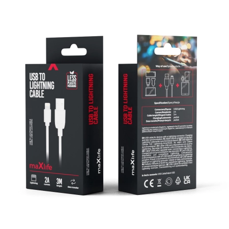 Kabel USB iPhone Lightning 3m biały Maxlife 2A
