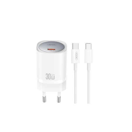 Ładowarka sieciowa USB-C PD 30W + kabel Typ C - Typ C XO CE20 biała