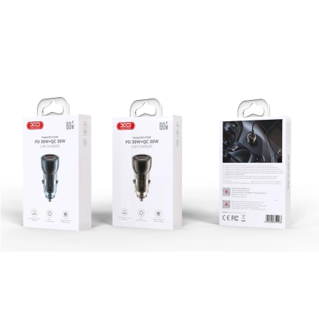 Ładowarka samochodowa USB-C PD + 1xUSB QC 3.0 60W XO CC60 niebieska