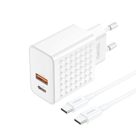 Ładowarka sieciowa USB-C GaN PD 20W + 1xUSB QC 3.0 + kabel TYP C - TYP-C FONENG EU42 biała