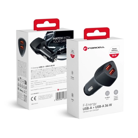 Ładowarka samochodowa 2xUSB 3.0A QC3.0 36W Forcell F-ENERGY Carbon CC50-2A czarna