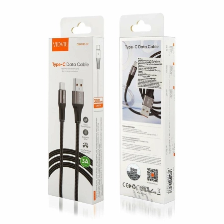 Kabel USB TYP C 3m czarny VIDVIE CB4038 3A