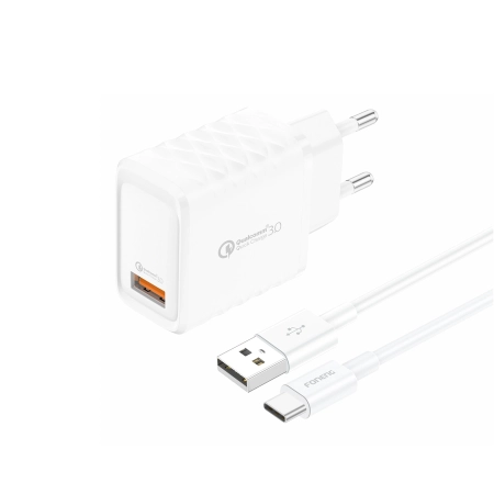 Ładowarka sieciowa 1xUSB 3A QC 3.0 18W + kabel Typ C FONENG EU54 biała