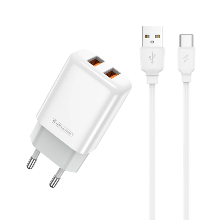 Ładowarka sieciowa 2xUSB 2.4A + kabel TYP C JELLICO EU02 12W biała