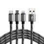 Kabel USB 3w1 Micro/iPhone/TYP-C czarny 1.2m EVERACTIVE szary