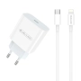 Ładowarka sieciowa USB-C PD 20W JELLICO AK180 biała + kabel Typ C - Lightning biała